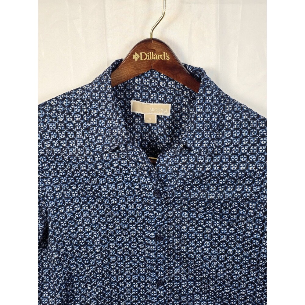 Michael Kors Size Small Blue & White Long Sleeve Blouse